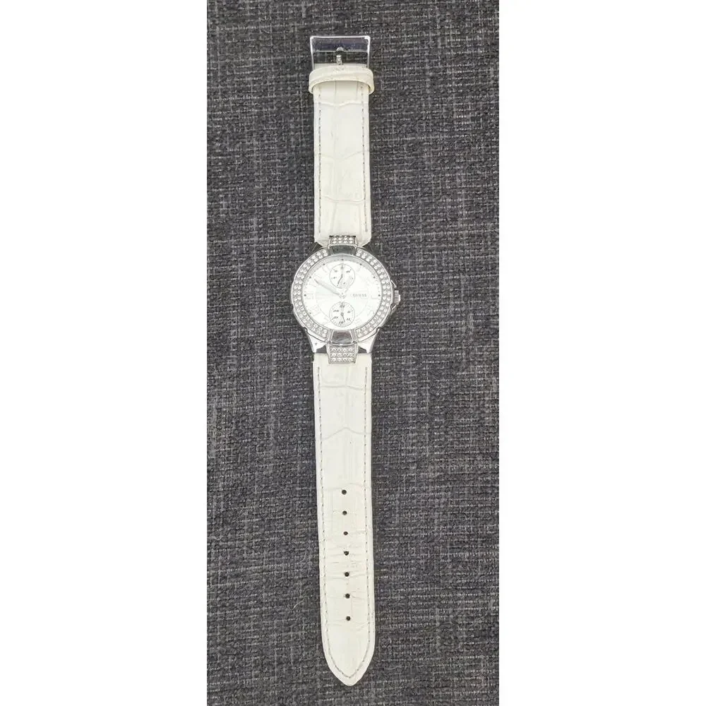 GUESS Prism W11607L1 Women's Silver Multi-Function Watch White Leather Band